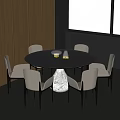 Modern Round Black Dining Table Set With Marble Base And Beige Chairs 3d model