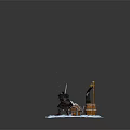 Game Movie Character With White Wolves Swords On Ice Surface Treasure Chest And Flag