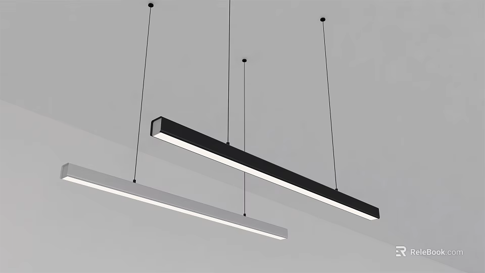 Modern Linear Chandeliers With Black And White Finish Suspended From Ceiling For Interior 3d model 