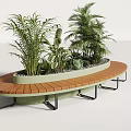 Curved Wooden Outdoor Chair With Built In Planter And Green Plants