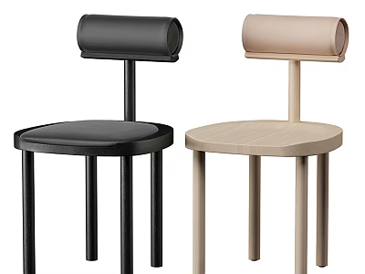 Modern Leisure Chairs with Cylindrical Backrest and Round Seats in Black and Light Wood 3d model