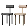 Modern Leisure Chairs with Cylindrical Backrest and Round Seats in Black and Light Wood