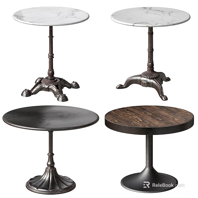 Coffee Tables With Round Wooden And Black Tops And Decorative Metal Bases 3d model 