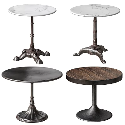 Coffee Tables With Round Wooden And Black Tops And Decorative Metal Bases 3d model