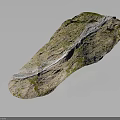 Irregular Shaped Rock With Green Moss And White Stripe On Dark Background