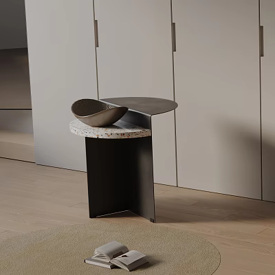 Modern Side Table With Round Marble Top And Black Metal Frame In Contemporary Interior 3d model