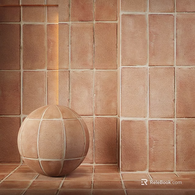 Decorative Spherical Ceramic Component Against Textured Brown Tile Wall Interior Setting 3d model 