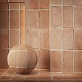 Decorative Spherical Ceramic Component Against Textured Brown Tile Wall Interior Setting 3d model