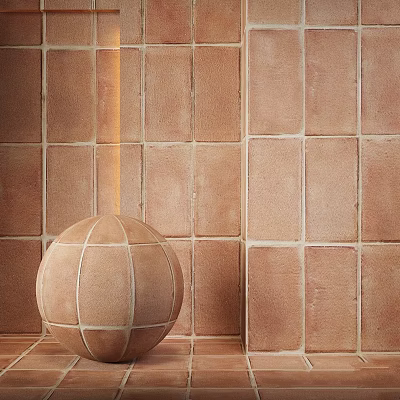 Decorative Spherical Ceramic Component Against Textured Brown Tile Wall Interior Setting 3d model