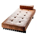 Brown Leather Button Tufted Ottoman With Dark Wood Frame And Modern Design