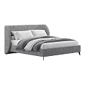 Modern Double Bed With Curved Upholstered Headboard White Pillows And Gray Bedding 3d model