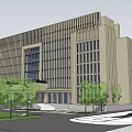 Modern Office Building With Glass Curtain Wall Grand Entrance Landscaped Garden And Open Plaza