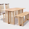 Wooden Dining Table Set with Two Chairs and Bench Natural Wood Finish Woven Panel Details