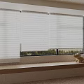 White Window Blinds Brightening Interior With Wooden Seat And Green View
