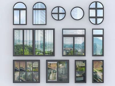 Modern Casement Windows With Arched Circular And Rectangular Designs For Home View 3d model