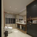 Modern Luxury Bathroom Interior With Marble Double Sink Vanity Glass Shower And Large Storage Cabinets
