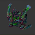 Mythical Biomechanical Creature Character with Green Blue Tentacles and Pink Glowing Details