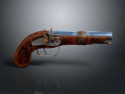 Vintage Metal Pistol Sculpture With Intricate Carving Details And Craftsmanship 3d model