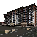 Modern Multi Story Residential Building With Greenery Trees And Pathway