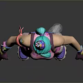 Woman In Pink Top With Blue Hair Striped Pants Gloves And Roller Skates