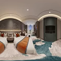 Elegant Modern Hotel Room Interior With Brown Wooden Furniture Sofa Coffee Table Desk And Carpet