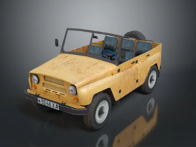 Vintage Yellow Open Top Military Vehicle with Rugged Off Road Exterior Design 3d model