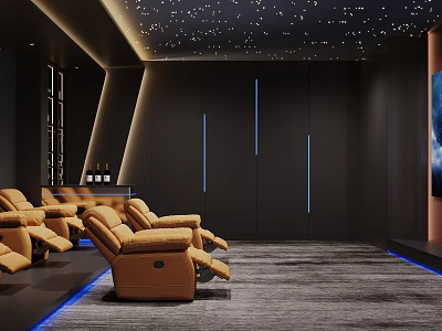 Modern Home Theater With Brown Recliners And Star Lit Ceiling 3d model