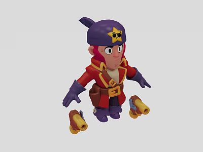Game Movie Character Monkey Red Coat Purple Hat Skull Star Brown Belt Yellow Cannons 3d model