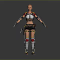 Game Or Movie Character Female Warrior With Red Black Combat Suit And Mechanical Armor