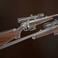 Two High Precision Hunting Rifles With Scopes And Wooden Stocks Displayed On Dark Background