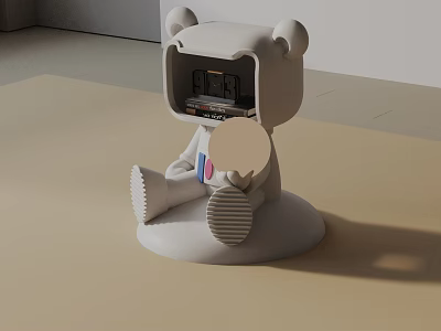 Cute Bear Shaped White Side Table With Functional Tray For Living Room 3d model