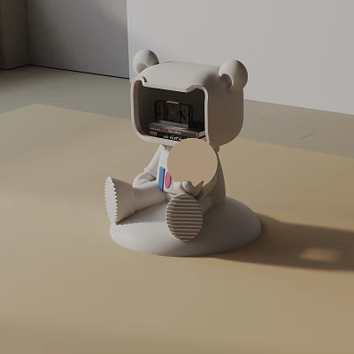 Cute Bear Shaped White Side Table With Functional Tray For Living Room 3d model