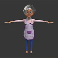 Cartoon Grandma Character With Gray Hair Glasses And Purple Checkered Apron Standing With Arms Outstretched