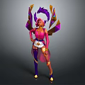 Pink Haired Game Movie Character With Pink Top White Shorts Purple Stockings And Geometric Wings