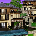Luxurious Single Family Villa With Tiled Roof Multiple Floors Swimming Pool And Surrounding Trees