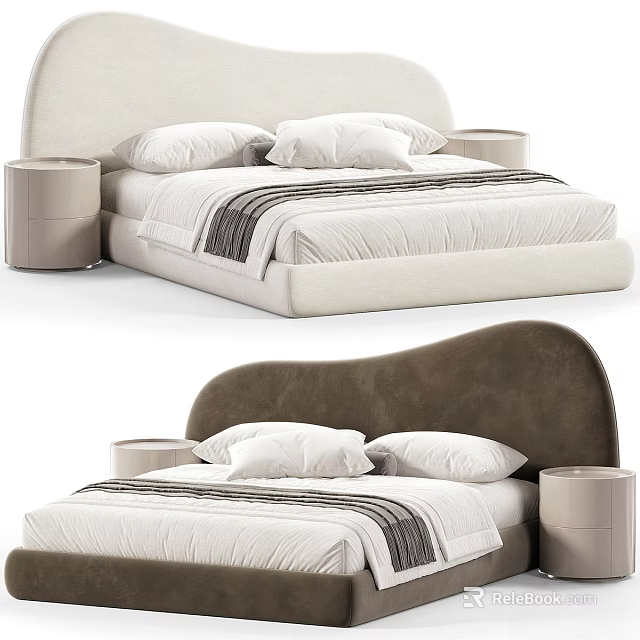 Modern Kids Bed With Upholstered Headboard White Pillows And Bedside Tables 3d model 