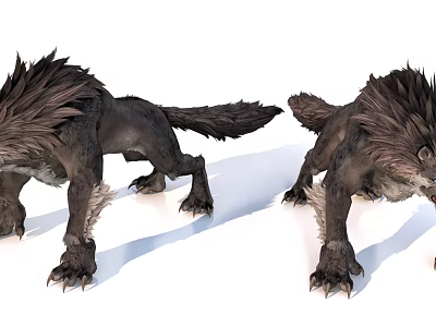 Two Fantasy Wolf Like Creatures With Shaggy Fur And Sharp Claws 3d model