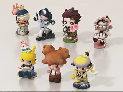 Cute Small Sized Dolls With Various Character Designs And Colorful Decorative Styles 3d model