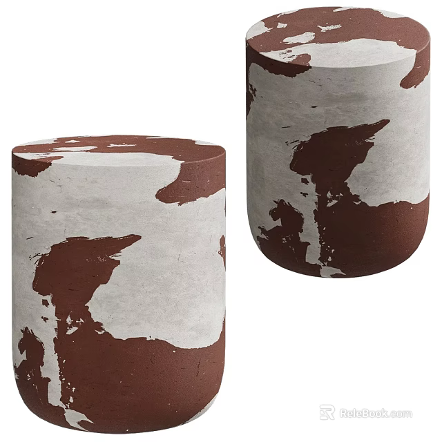 Modern Cylindrical Decorative Stools With Brown And White Marbled Texture Design 3d model