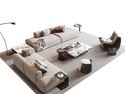 Modern Living Room Interior With Gray Sofa And Coffee Table Set Accent Chair Floor Lamp 3d model