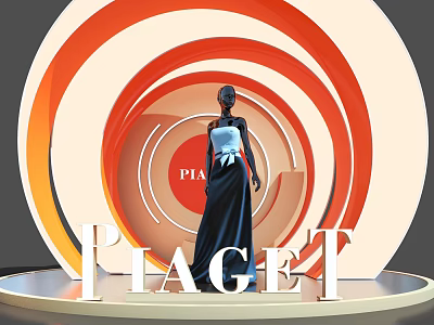 PIAGET Photo Spot With Orange White Circular Rings Red Area And Model On Platform 3d model