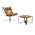 Modern Leather Leisure Chairs Black And Brown With Yellow Cushion On Metal Swivel Base