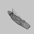 Weathered Ship With Blue And Brown Hull Mast And Deck Equipment