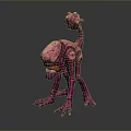 Pink Fantasy Creature With Long Neck Lumpy Head Open Mouth Sharp Teeth And Slender Limbs 3d model