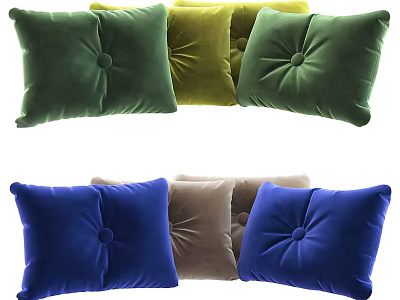 Colorful Velvet Throw Pillows Set With Button Accent In Green Yellow Blue Beige 3d model