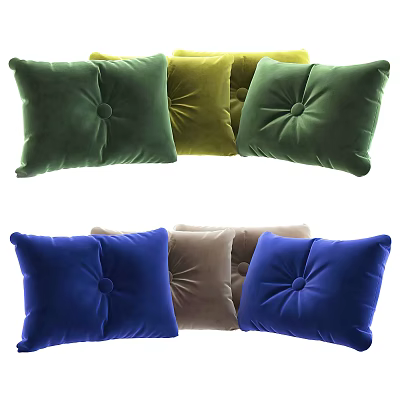 Colorful Velvet Throw Pillows Set With Button Accent In Green Yellow Blue Beige 3d model