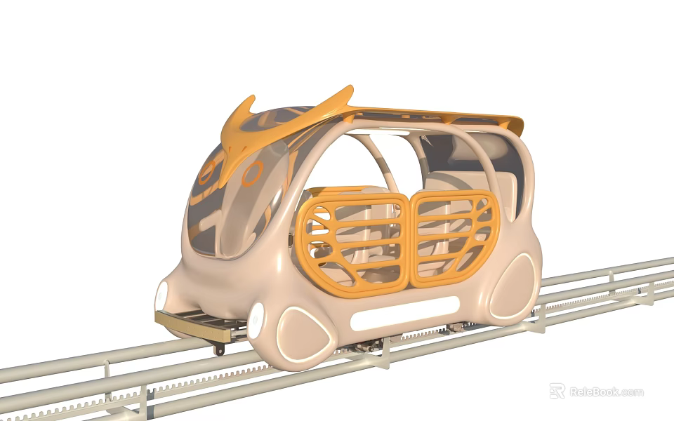 Future Style Rail Vehicle With Transparent Roof And Orange Beige Design 3d model 