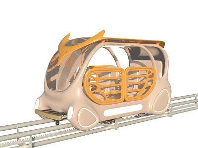 Future Style Rail Vehicle With Transparent Roof And Orange Beige Design 3d model