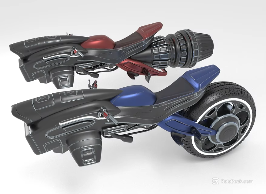 Futuristic Sci Fi Style Motorcycles With Red And Blue Details 3d model 