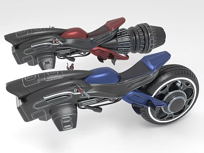 Futuristic Sci Fi Style Motorcycles With Red And Blue Details 3d model